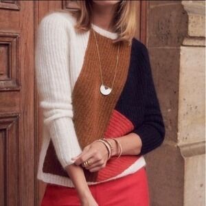 SEZANE Russel Color Block Mohair Merino Wool Ribbed Jumper Sweater Size S